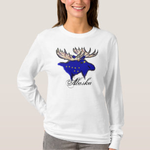 Alaska proud elk state flag ladies hoodie T-Shirt