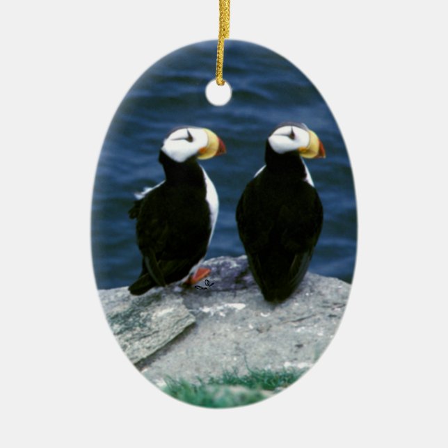 Alaska Puffins Feathered Colourful Birds Ceramic Tree Decoration (Front)
