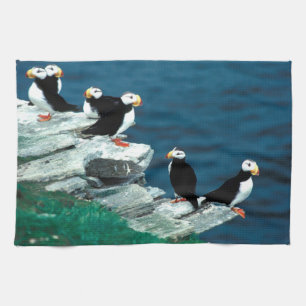 Alaska Puffins Feathered Colourful Birds Tea Towel