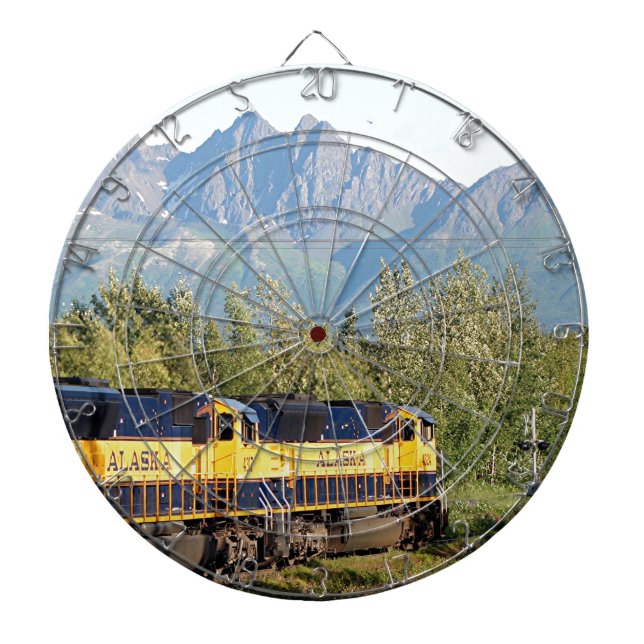 Alaska Railroad locomotive engine & mountains Dartboard (Front)