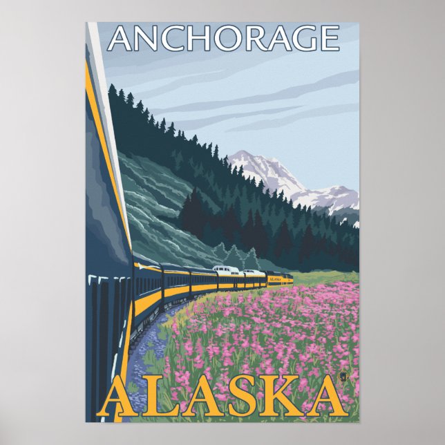 Alaska Railroad Scene - Anchorage, Alaska Poster (Front)