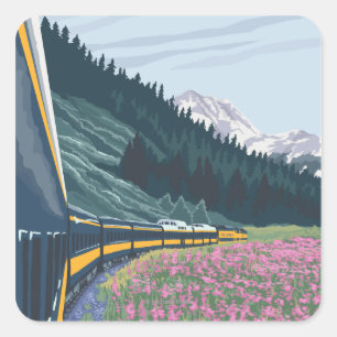 Alaska Railroad Scene - Gold Creek, Alaska Square Sticker