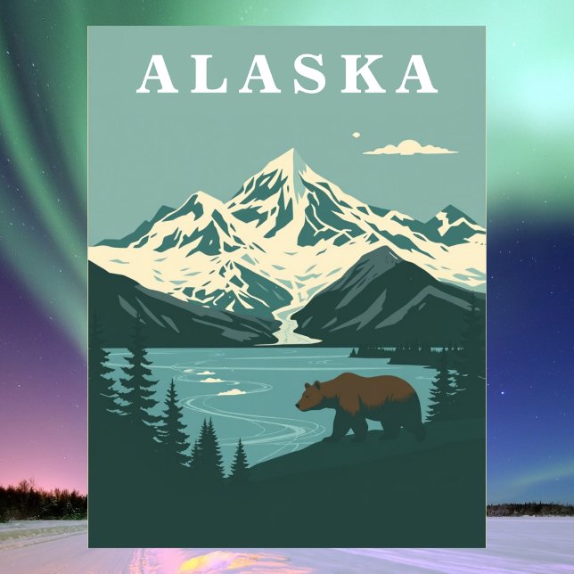 Alaska Retro Travel Grizzly Bear Postcard (Alaska Retro Travel Grizzly Bear Postcard
)