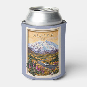 Alaska Road Trip Vintage Snow Mountains Landscape Can Cooler