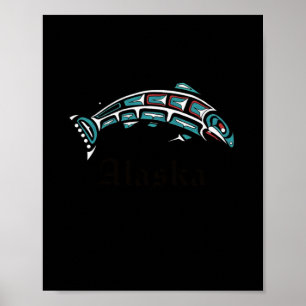 Alaska Salmon Fishing Native American Indigenous Poster