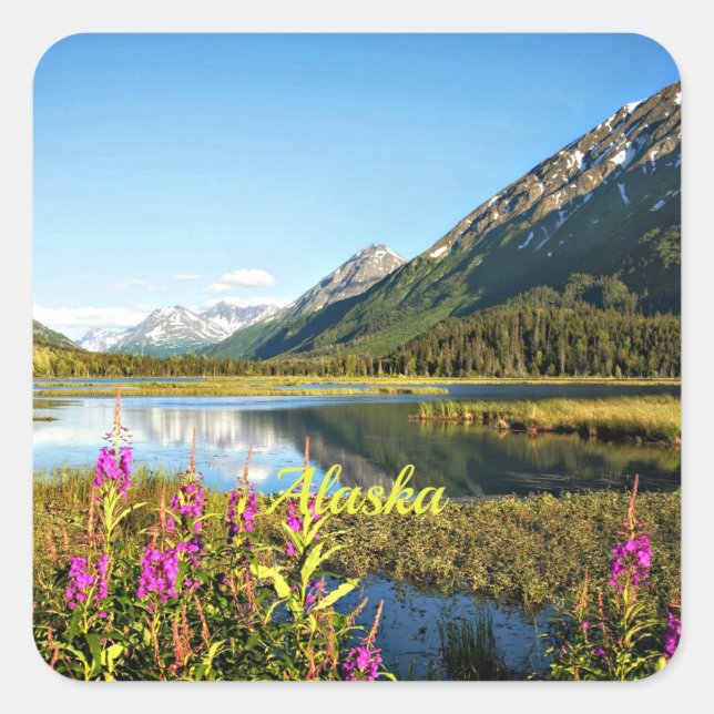 Alaska, scenic landscape photograph square sticker (Front)