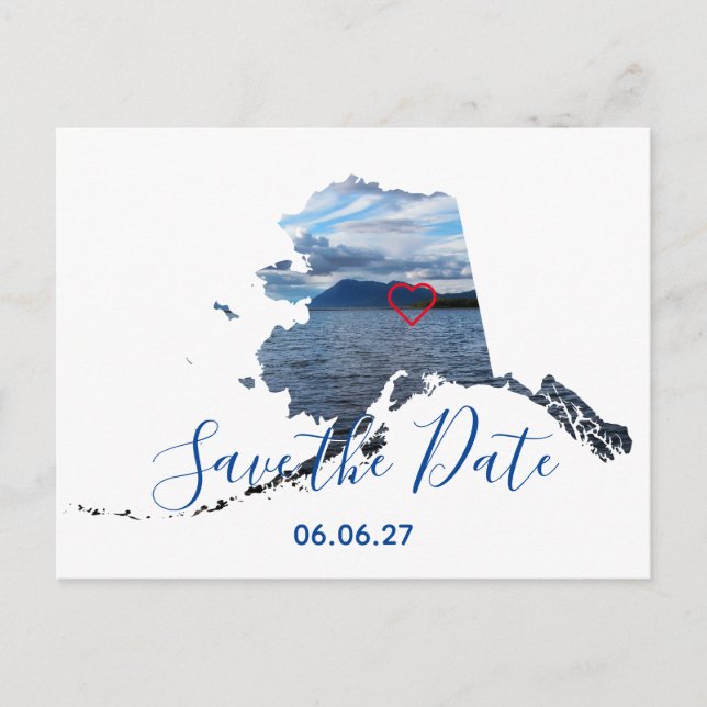 Alaska Shape Photo Heart Outline Save the Date Announcement Postcard (Front)