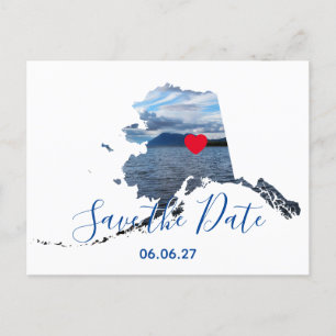 Alaska Shape Photo Red Heart Save the Date Announcement Postcard