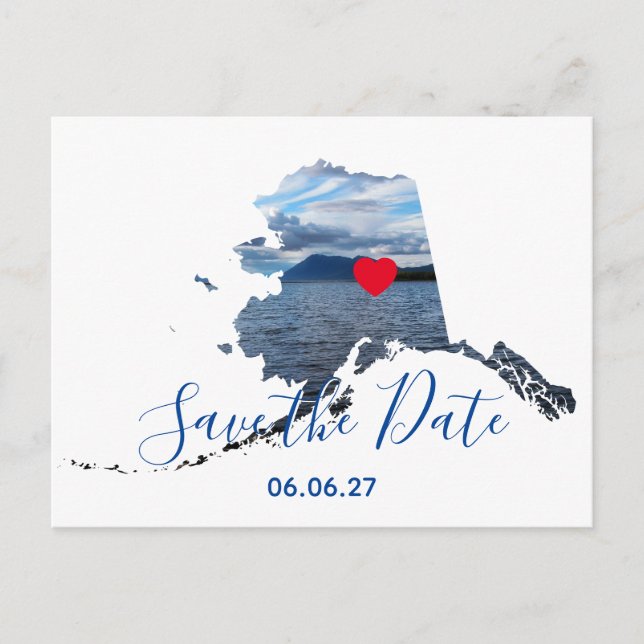 Alaska Shape Photo Red Heart Save the Date Announcement Postcard (Front)