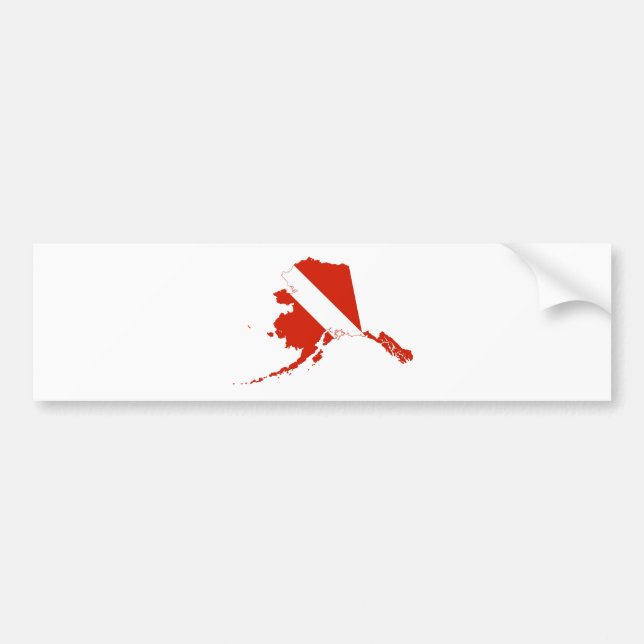 Alaska Shaped Scuba Diver Red White Dive Flag Bumper Sticker (Front)