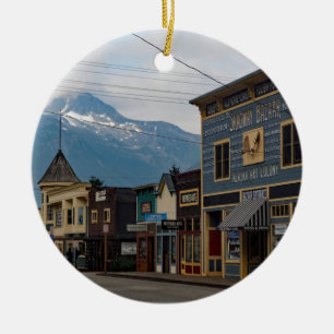 Alaska Skagway Town Buildings Photo Ceramic Tree Decoration