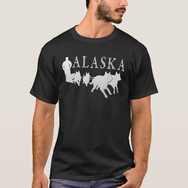 Alaska Sled Dogs Mushing Team Snow Sledding Mounta T-Shirt (Front)