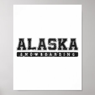Alaska Snowboarding Black Vintage Text Poster