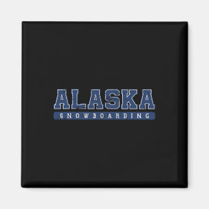 Alaska Snowboarding Blue Vintage Text Magnet