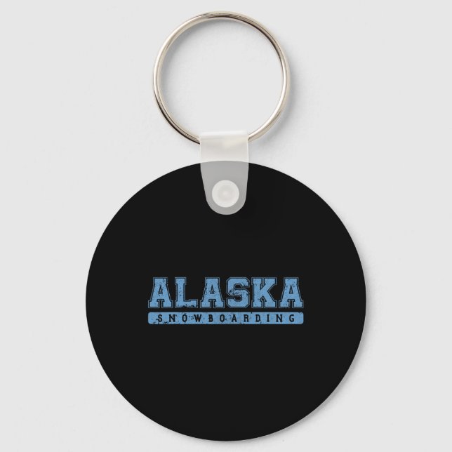 Alaska Snowboarding Sky Blue Vintage Text  Key Ring (Front)