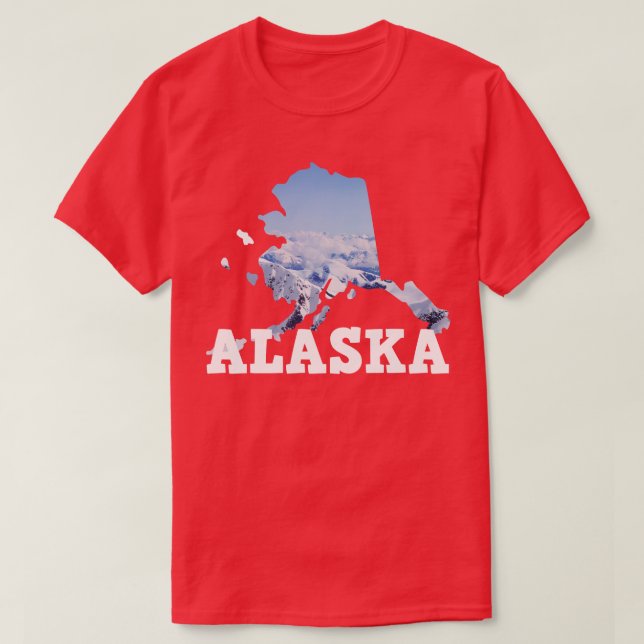 Alaska Snowy Scene Incorporated in the Map Outline T-Shirt (Design Front)