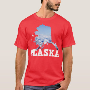 Alaska Snowy Scene Incorporated in the Map Outline T-Shirt