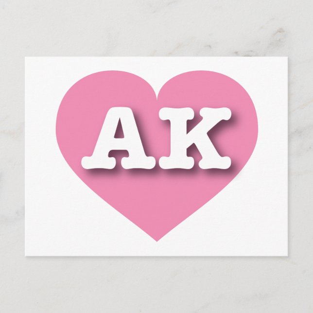 Alaska Solid Pink Heart - I love AK Postcard (Front)