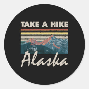 Alaska Souvenir Hiking Take A Hike Vintage Sunset Classic Round Sticker