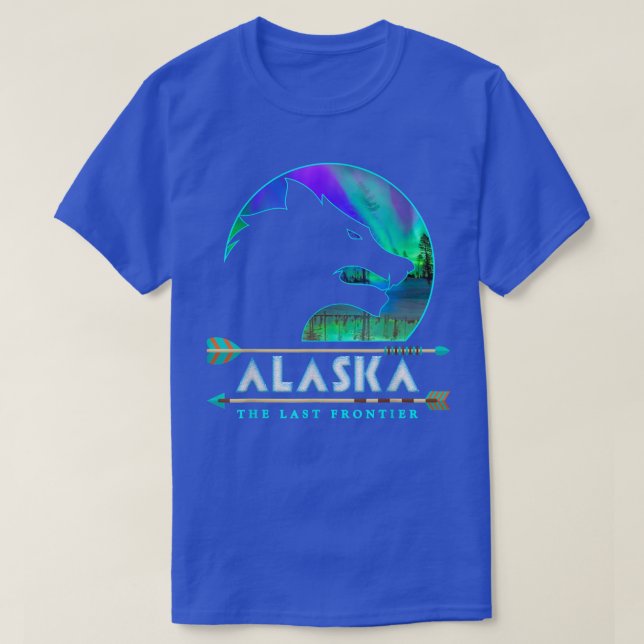 Alaska State Alaskan Wolf with Aurora Borealis Sno T-Shirt (Design Front)
