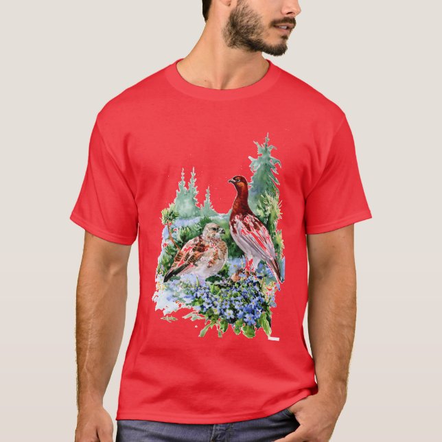 Alaska State Bird and Flowers T-Shirt (Front)