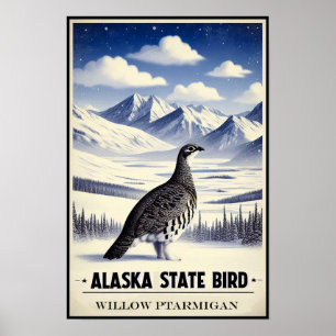 Alaska State Bird - Willow Ptarmigan Vintage Poster