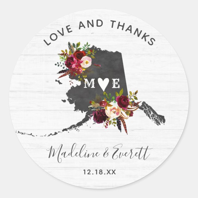 Alaska State Destination Barn Wedding Thank You Classic Round Sticker (Front)