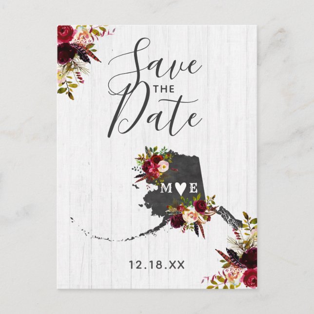 Alaska State Destination Rustic Save the Date Announcement Postcard (Front)