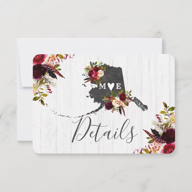 Alaska State Destination Rustic Wedding Details Invitation (Front)