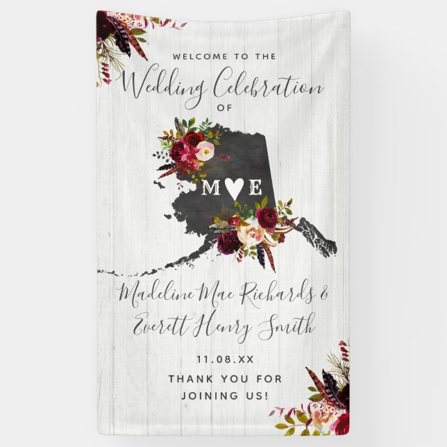 Alaska State Destination Rustic Wedding Welcome Banner (Vertical)