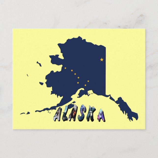 Alaska State Flag Blue Map & Yellow Stars Travel Postcard (Front)