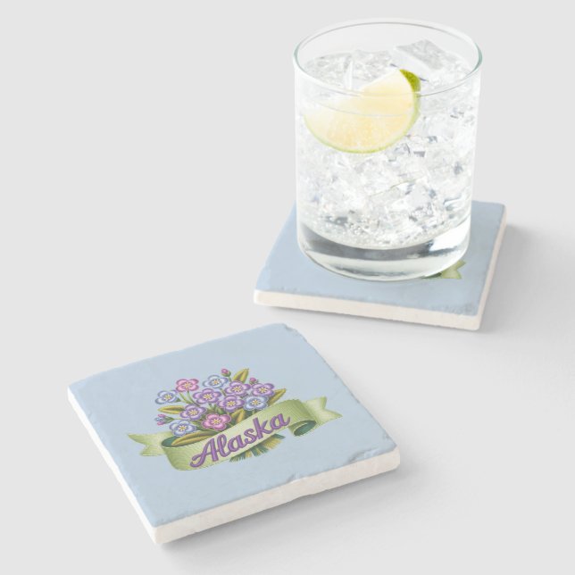 Alaska State Flowers Emblem Stone Coaster (Side)