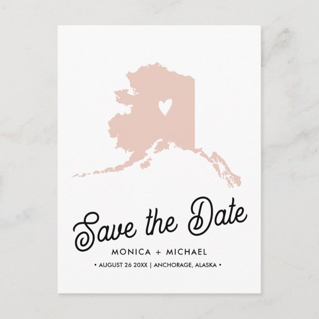 Alaska State Map Destination Wedding - ANY COLOR! Announcement Postcard (Front)