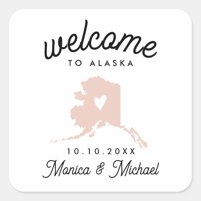 ALASKA State Map Destination Wedding - ANY COLOR! Square Sticker (Front)