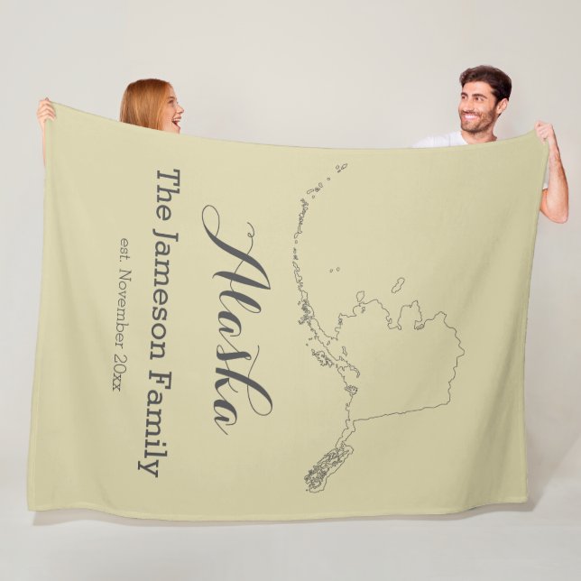 Alaska state map outline family personalised     fleece blanket (In Situ)