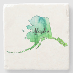 Alaska State Map Watercolor Two-Tone Coaster