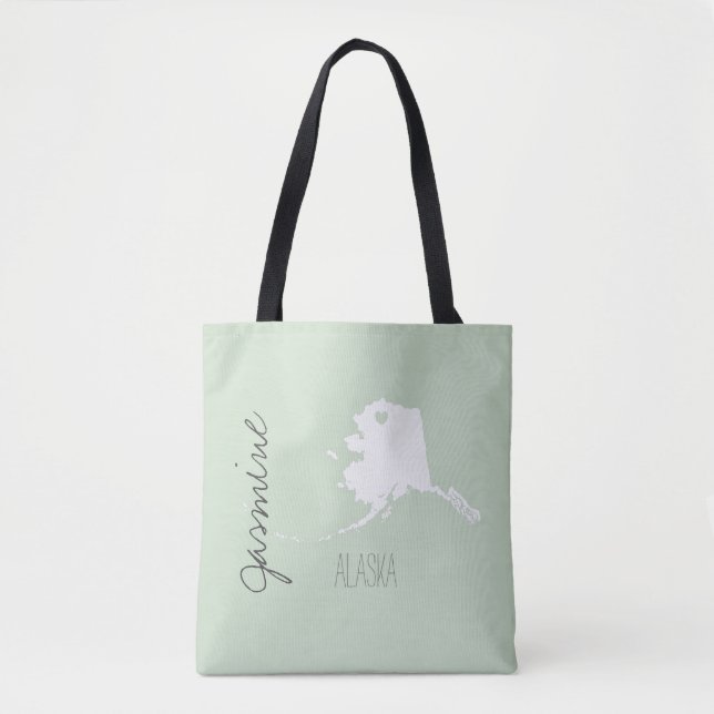 Alaska state map with heart personalize name tote bag (Front)