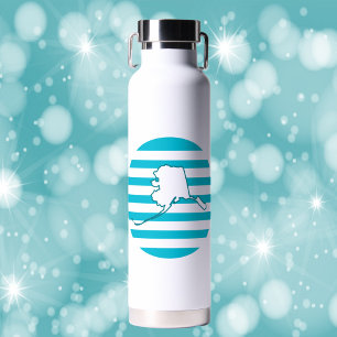 Alaska State Outline Blue Retro Circle Water Bottle