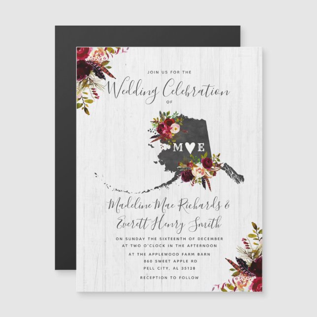 Alaska State Rustic Magnetic Wedding Invitation (Front/Back)