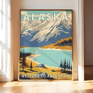 Alaska State Scenery Poster Art Print, Retro Natio
