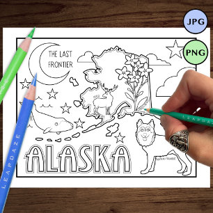 alaska state shape and facts colouring page