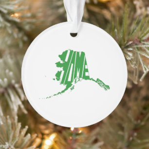Alaska State Shape Home Word Art Green Ornament