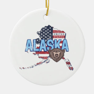 Alaska State United States Map Vintage USA Ceramic Tree Decoration
