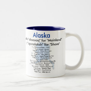 Alaska Symbols & Map Two-Tone Coffee Mug