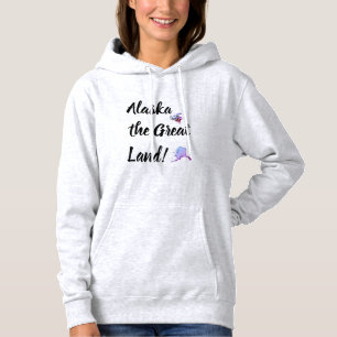 Alaska the Great Land with Flower and Map  Hoodie