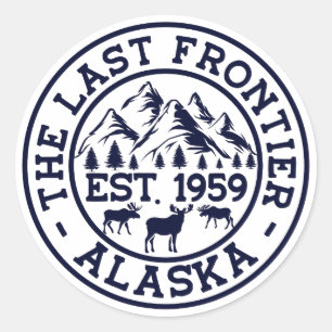 Alaska The Last Frontier Mountains Moose Souvenir Classic Round Sticker
