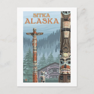 Alaska Totem Poles - Sitka, Alaska Postcard