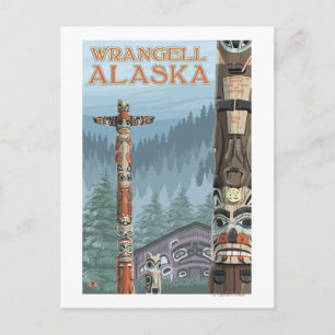Alaska Totem Poles - Wrangell Alaska Postcard