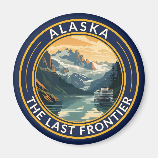 Alaska Travel Art Badge Magnet (Front)