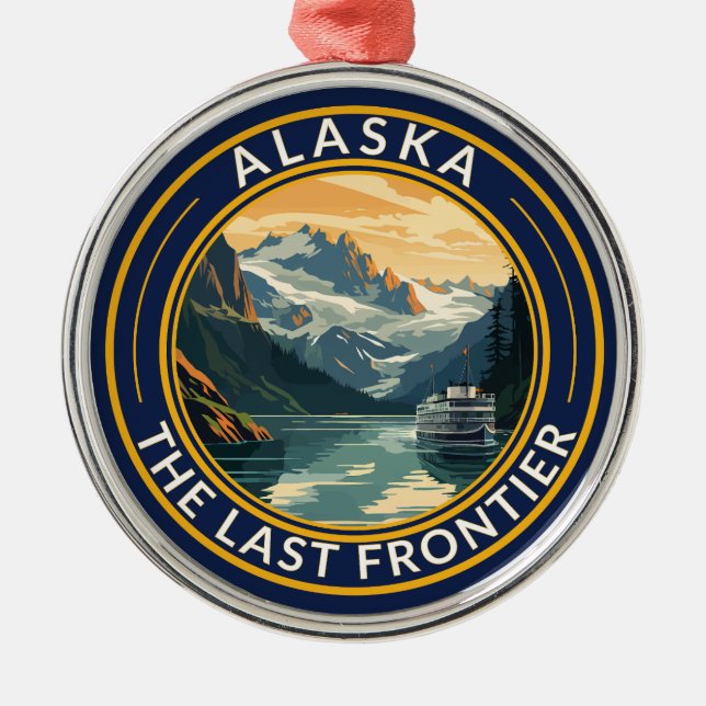 Alaska Travel Art Badge Metal Tree Decoration (Front)